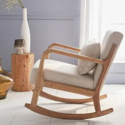 Schaukelstuhl skandinavisches Design Holz und Stoff