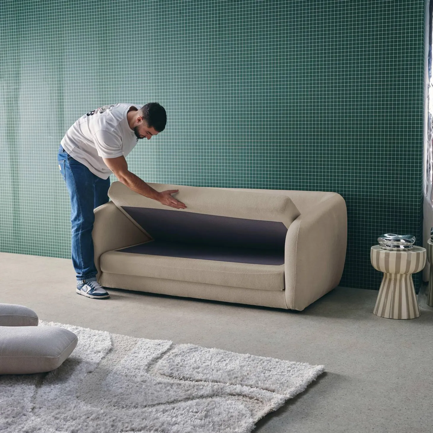 Schlafsofa 2 Plätze Chenille-Stoff