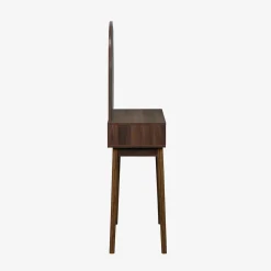 Schminktisch Holzoptik, abgerundeter Spiegel, 2 Schubladen, 90 cm
