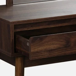 Schminktisch Holzoptik, abgerundeter Spiegel, 2 Schubladen, 90 cm