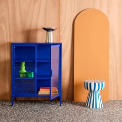 Schrank aus Stahl und gehärtetem Glas, 2 Türen, 80 cm