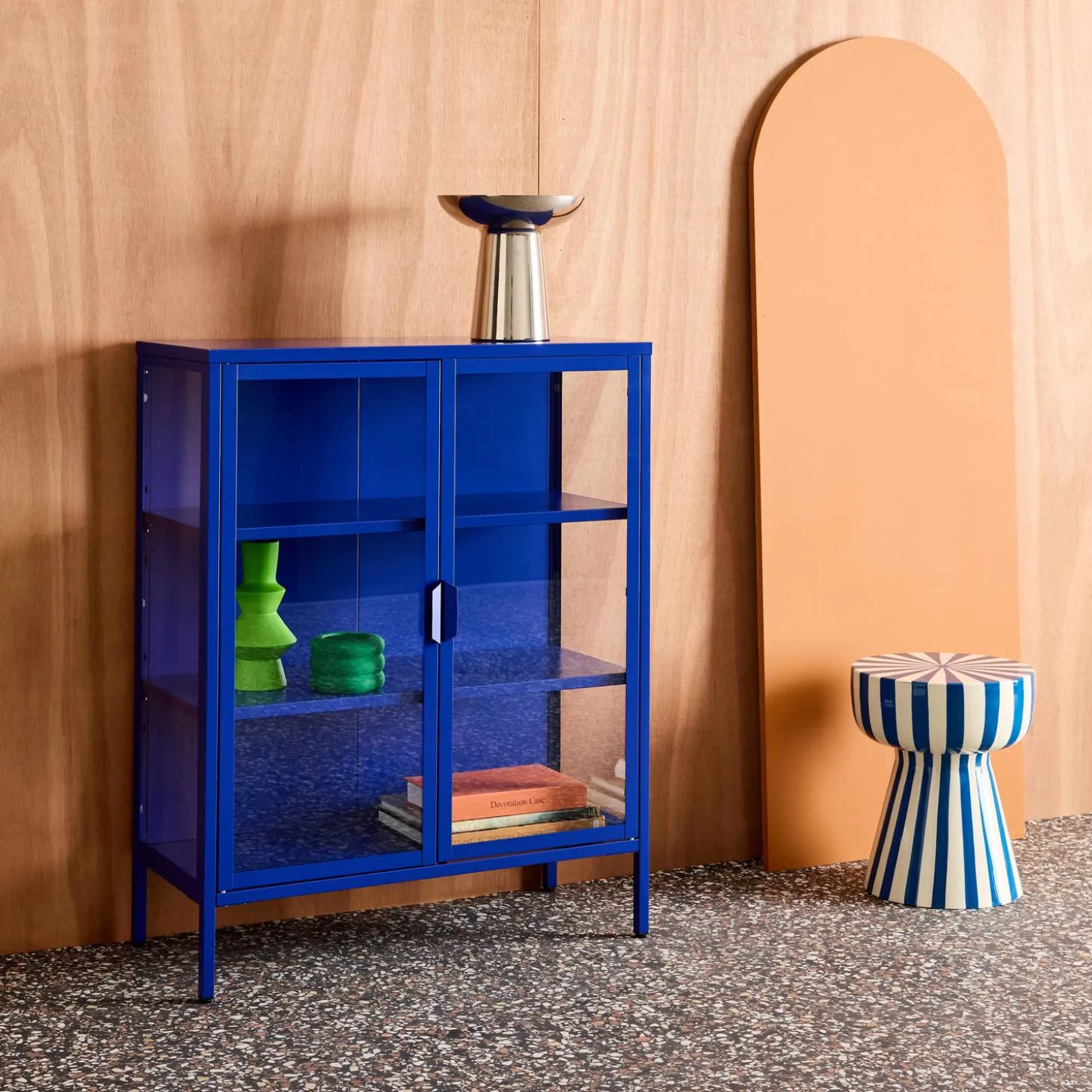 Schrank aus Stahl und gehärtetem Glas, 2 Türen, 80 cm
