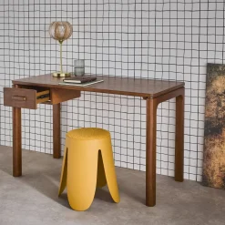 Schreibtisch aus Heveaholz Platte mit Eichenfurnier 1 Schublade