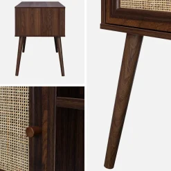 Schreibtisch mit Holzdekor und Rattan-Geflecht 2 Türen