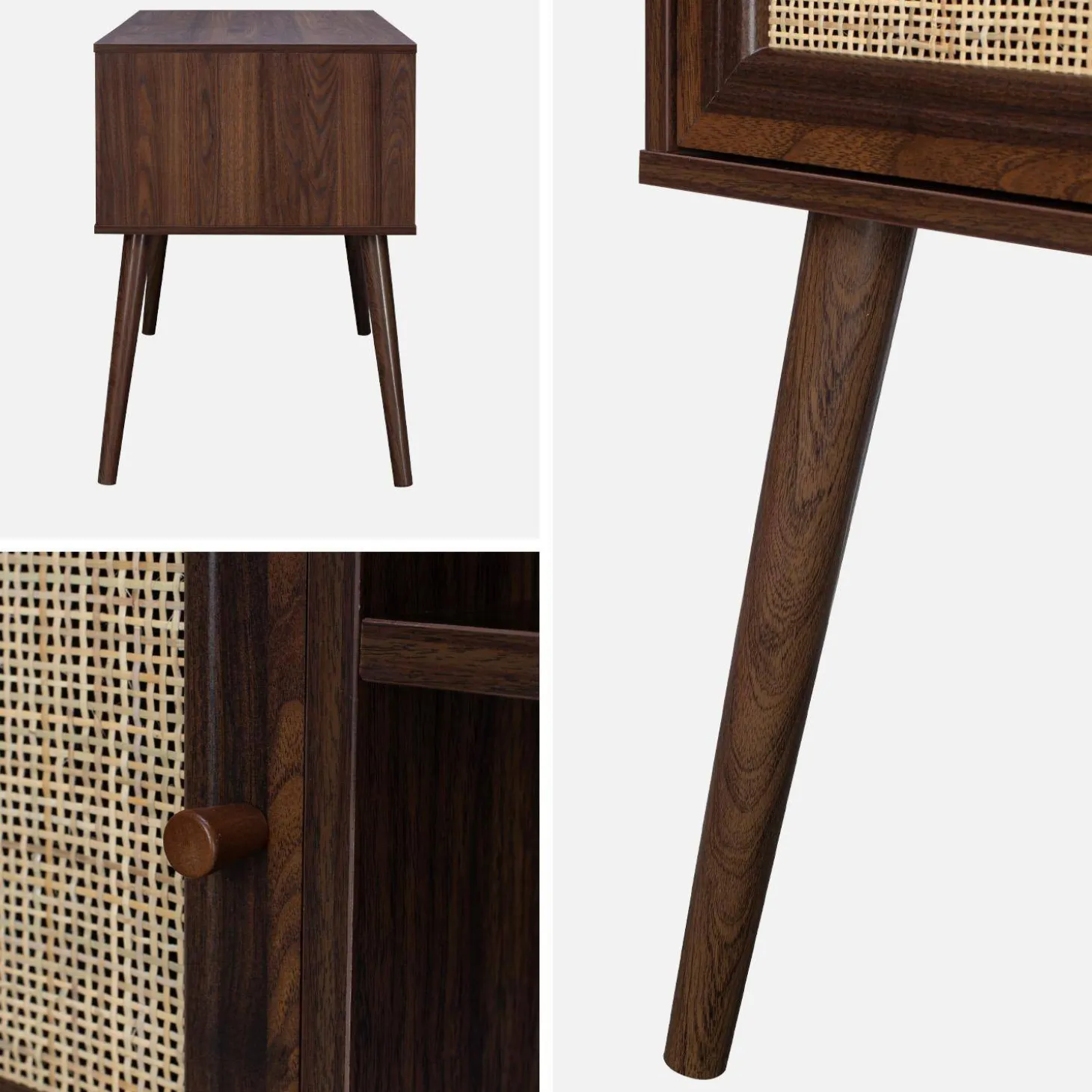 Schreibtisch mit Holzdekor und Rattan-Geflecht 2 Türen