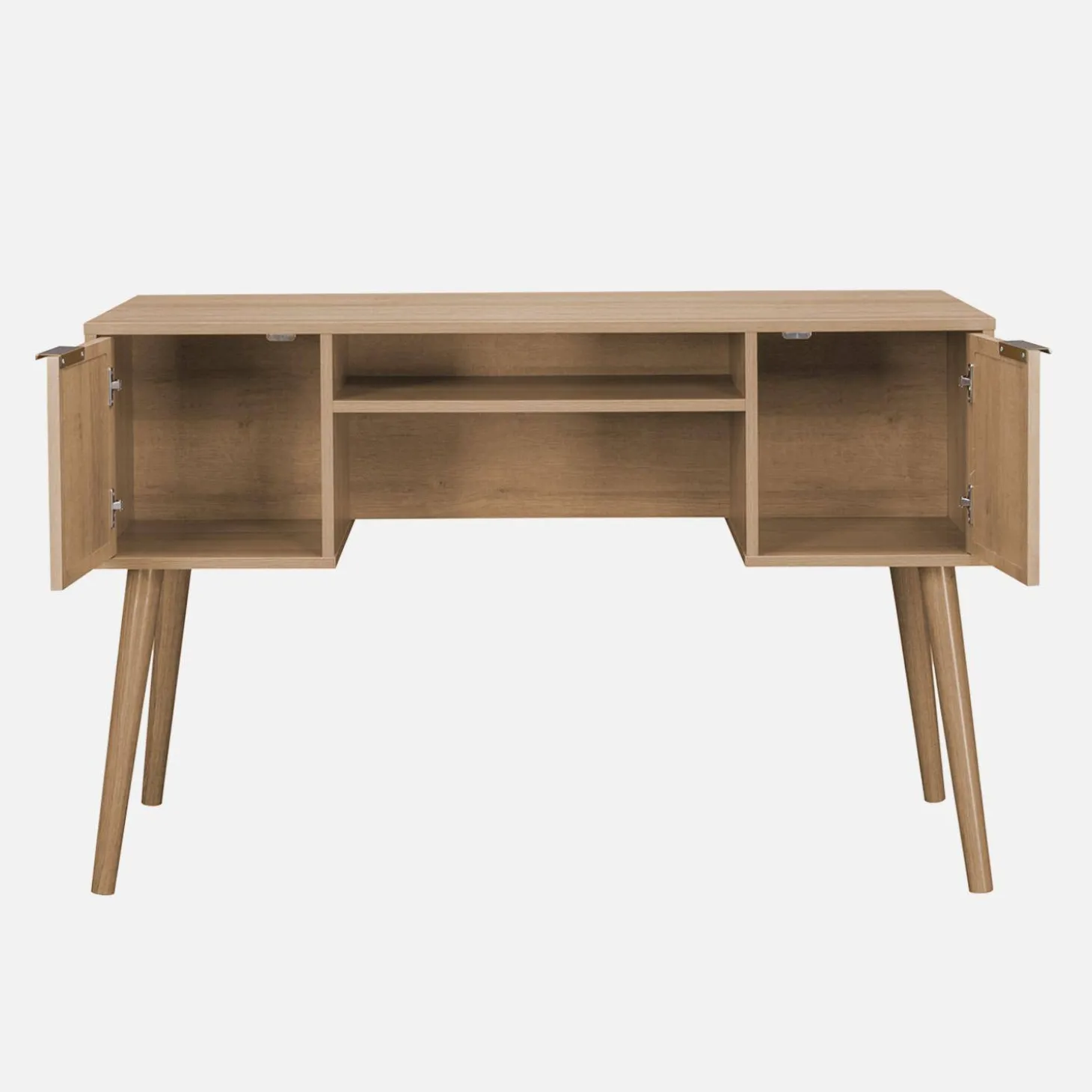 Schreibtisch mit Holzdekor und Rattan-Geflecht, 2 Türen