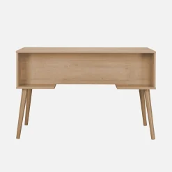 Schreibtisch mit Holzdekor und Rattan-Geflecht, 2 Türen