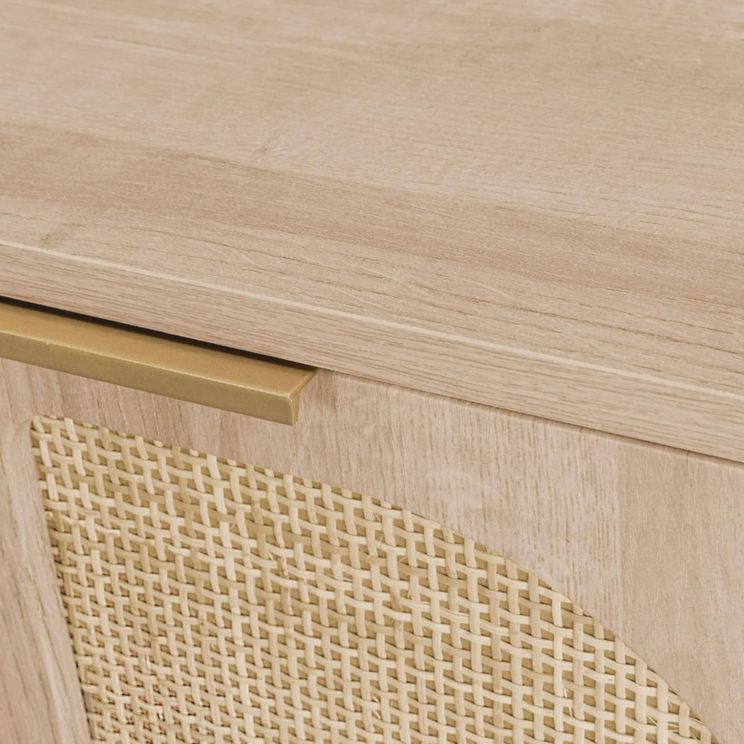 Schreibtisch mit Holzdekor und Rattan-Geflecht, 2 Türen