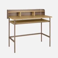 Schreibtisch mit Metall, Holzdekor und 3 Nischen