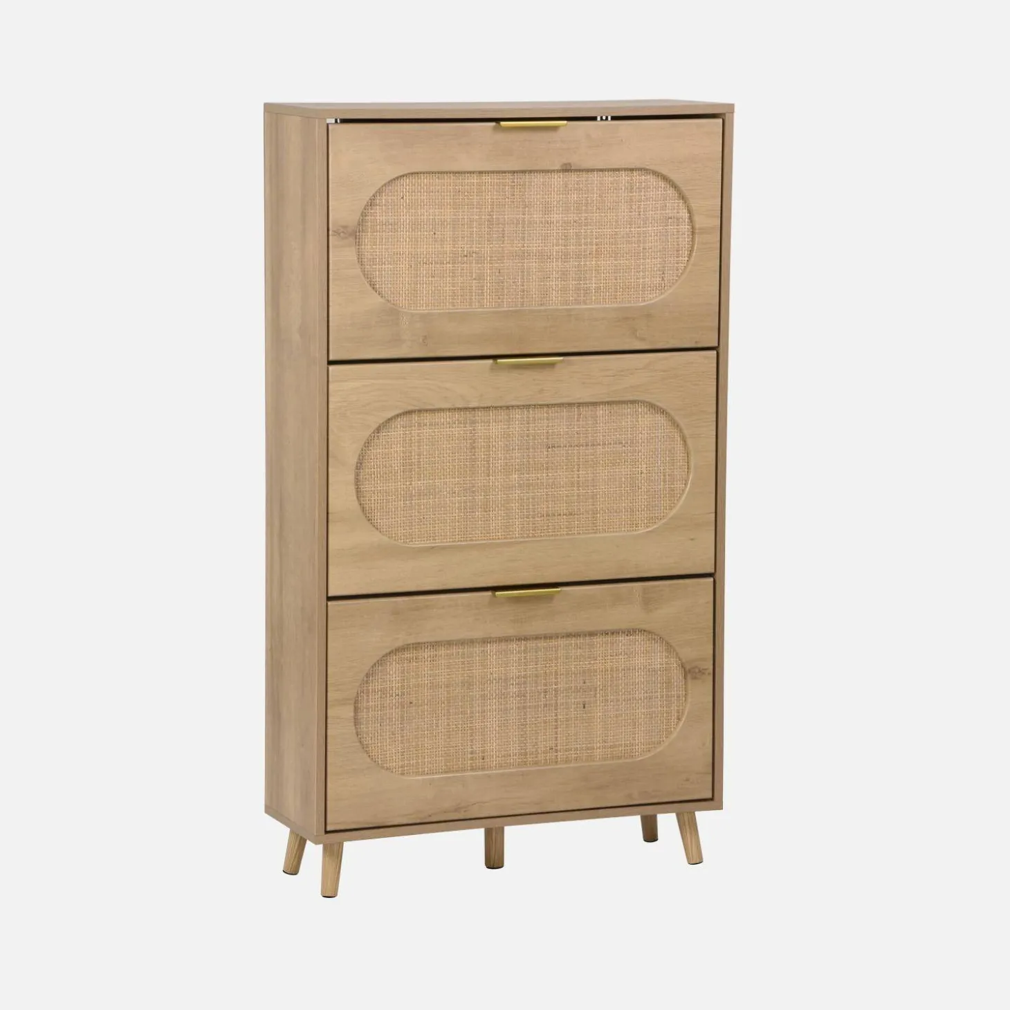 Schuhmöbel mit Holzdekor Rattan-Geflecht und 3 Klappen