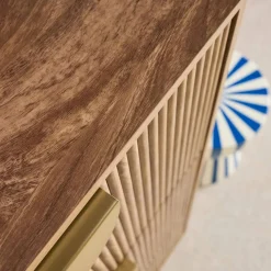 Schuhschrank Mangoholzoptik mit Riffelung, 3 Klappfächer