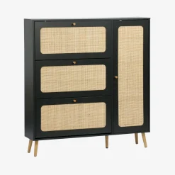 Schuhschrank mit Rattan-Geflecht und 3 Klapptüren