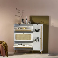 Schuhschrank mit Rattan-Geflecht und 3 Klapptüren