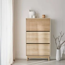 Schuhschrank 3 Türen Naturholzdekor
