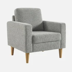 Sessel mit Heveaholz und Chenille-Bezug
