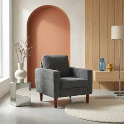 Sessel mit Heveaholz und Chenille-Bezug