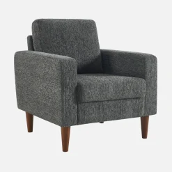 Sessel mit Heveaholz und Chenille-Bezug