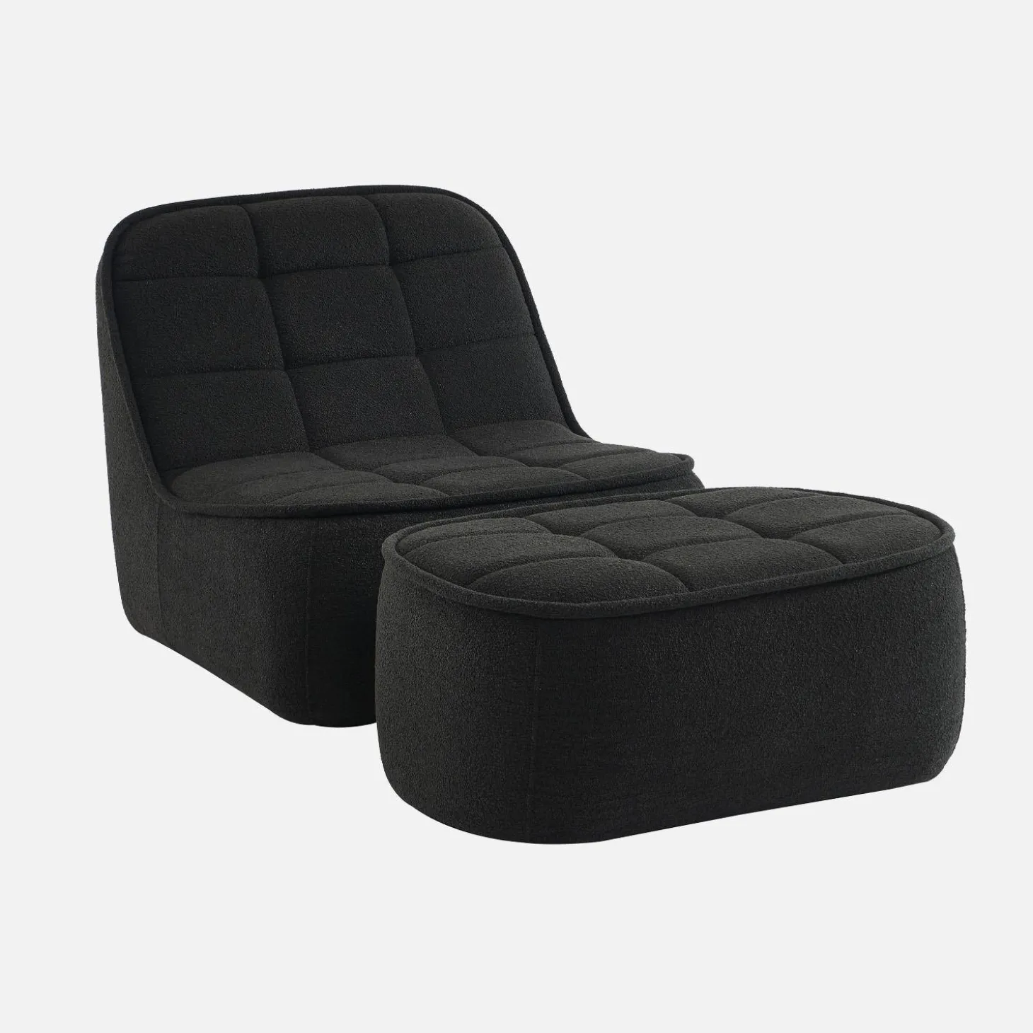 Sessel mit strukturiertem Bouclébezug + Hocker