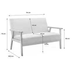 Set Sessel und 3-Sitzer Sitzbank aus Hevea-Holz mit Stoffbezug