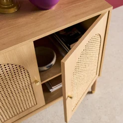 Sideboard Holzdekor und Rattan-Geflecht 3 Türen 120 cm