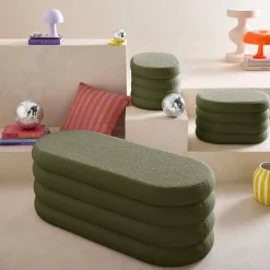 Sitzbank mit Stauraum und 2 Aufbewahrungshocker mit Bouclé-Bezug