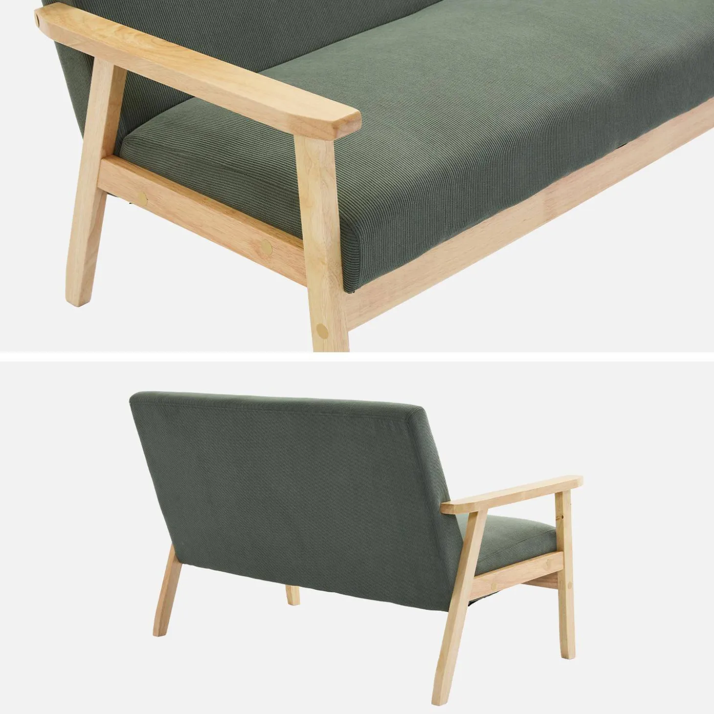 2-Sitzer-Banksofa mit Cord-Bezug, Holzfüße