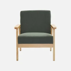 2-Sitzer-Banksofa + Sessel aus Cord-Bezug, Holzbeine