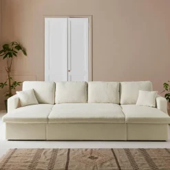 4-Sitzer Doppel-Ecksofa mit Bouclé-Bezug, Schlaffunktion und 2 Bettkästen