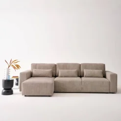 5-Sitzer Ecksofa mit Cordbezug und Schlaffunktion, Recamiere beidseitig montierbar