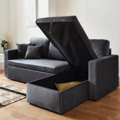 3-Sitzer Ecksofa mit Samtbezug und Schlaffunktion