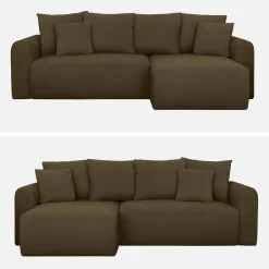 3-Sitzer Ecksofa mit Schlaffunktion und Chenille-Bezug, Recamiere beidseitig montierbar