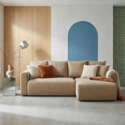3-Sitzer Ecksofa mit Schlaffunktion und Chenille-Bezug, Recamiere beidseitig montierbar