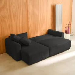 3-Sitzer Ecksofa mit Schlaffunktion und Cordbezug, Recamiere beidseitig montierbar