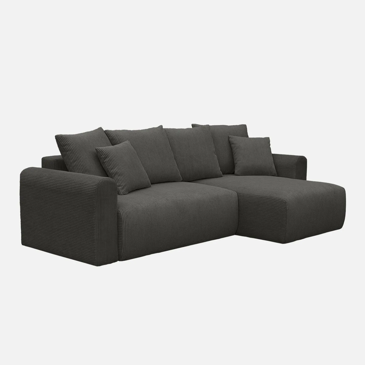 3-Sitzer Ecksofa mit Schlaffunktion und Cordbezug, Recamiere beidseitig montierbar