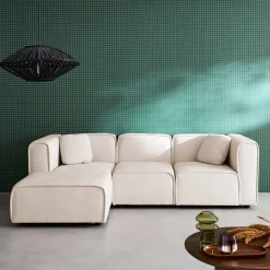 3-Sitzer Ecksofa Recamiere links Stoffbezug 2 quadratische Kissen