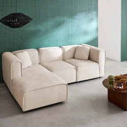 3-Sitzer Ecksofa Recamiere links Stoffbezug 2 quadratische Kissen