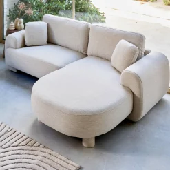 3-Sitzer Ecksofa Recamiere rechts mit Stoffbezug, runde Füße