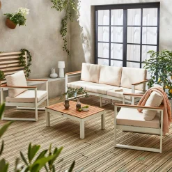 5-Sitzer Gartengarnitur aus Aluminium und Eukalyptus