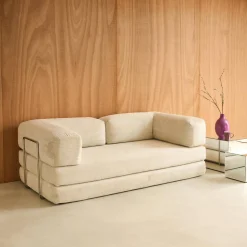 3-Sitzer-Schlafsofa im Vintage-Stil mit Cordbezug und verchromtem Außengestell