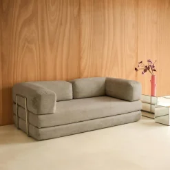 3-Sitzer-Schlafsofa im Vintage-Stil mit Cordbezug und verchromtem Außengestell