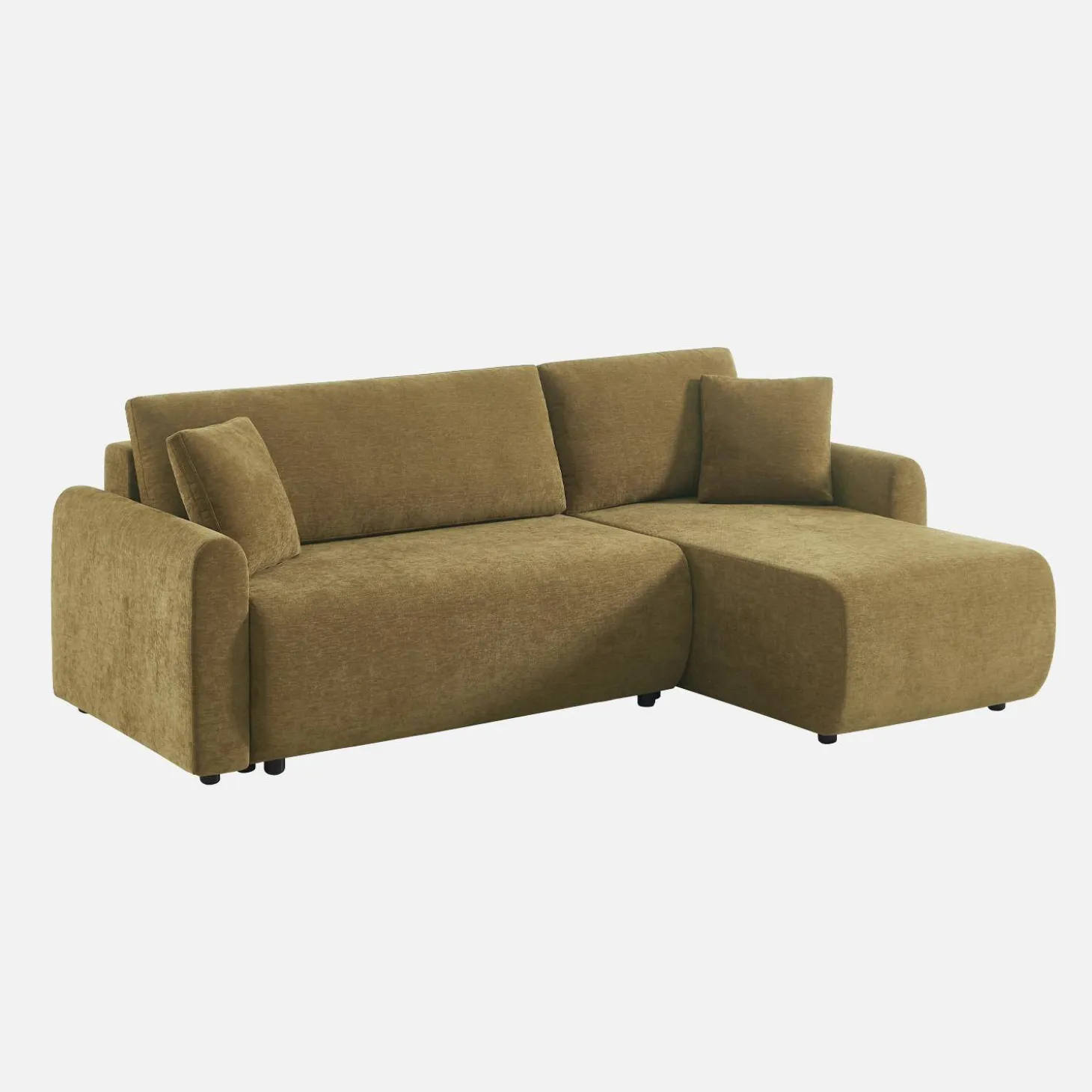 3-Sitzer Schlafsofa mit beidseitig montierbarer Recamiere, Stoffbezug und Stauraum