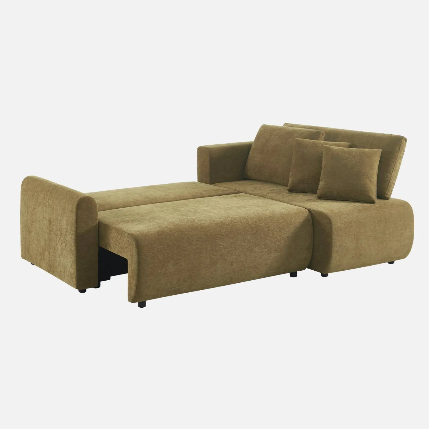 3-Sitzer Schlafsofa mit beidseitig montierbarer Recamiere, Stoffbezug und Stauraum