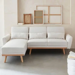 3-Sitzer Schlafsofa mit Bouclé-Bezug und beidseitig montierbarer Recamiere