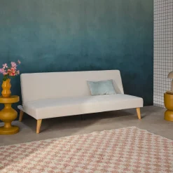 3-Sitzer Schlafsofa mit Bouclé-Bezug und Holzfüßen