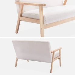 2 Sitzer Sitzbank mit Bouclé-Bezug und Holzfüßen Kunstlammfell