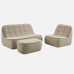 3-Sitzer Sitzgruppe mit Sofa, Sessel und Hocker, strukturierter Bouclé-Bezug