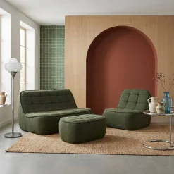 3-Sitzer Sitzgruppe mit Sofa, Sessel und Hocker, strukturierter Bouclé-Bezug