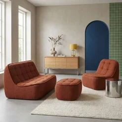 3-Sitzer Sitzgruppe mit Sofa, Sessel und Hocker, strukturierter Bouclé-Bezug