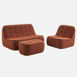 3-Sitzer Sitzgruppe mit Sofa, Sessel und Hocker, strukturierter Bouclé-Bezug