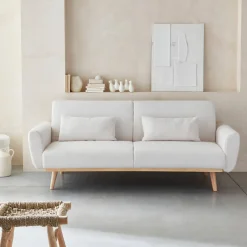 2-3-Sitzer Sofa mit Bouclé-Bezug Schlaffunktion und Holzbeinen